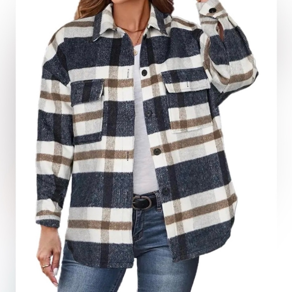 Plaid Button-Up Shirt Jacket NWOT